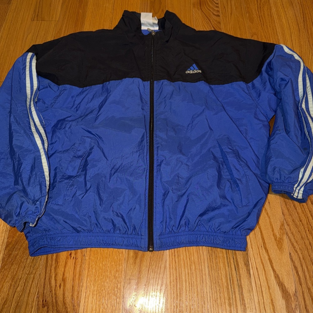 Vintage Adidas Lightweight Windbreaker Jacket Blue Black Full Zip Men's Sz Large